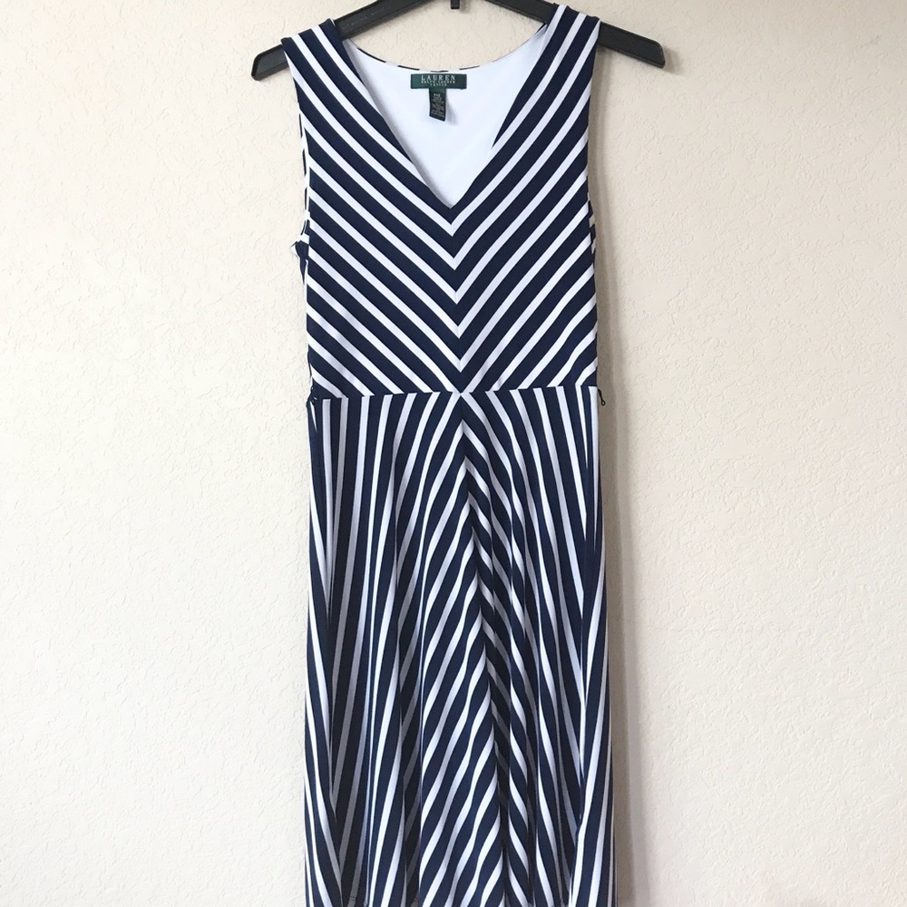 Lauren by Ralph Lauren Navy & White Striped Dress